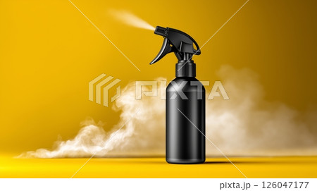 Industrial Cleaning Spray Bottle Mockup, Bold Label on Vivid Yellow Background 126047177
