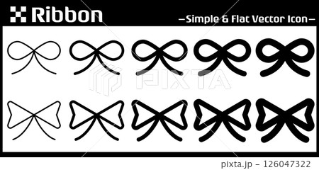 シンプルなリボンのアイコン - ギフトラッピング・装飾に　かわいい蝶結びのベクターイラストセット 126047322