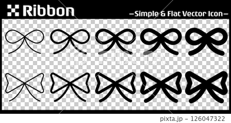 シンプルなリボンのアイコン - ギフトラッピング・装飾に　かわいい蝶結びのベクターイラストセット 126047322