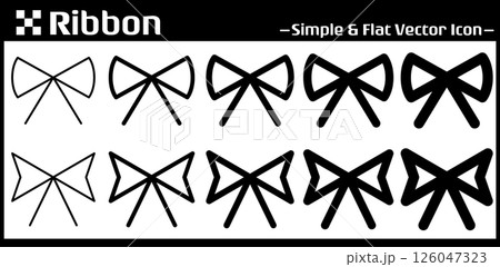 シンプルなリボンのアイコン - ギフトラッピング・装飾に　かわいい蝶結びのベクターイラストセット 126047323