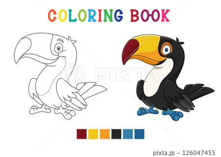 Cute toucan cartoon on white background in coloring book style Cute toucan cartoon on white background in coloring book style 126047455