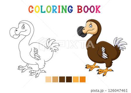 Cute dodo bird cartoon on white background in coloring book style 126047461