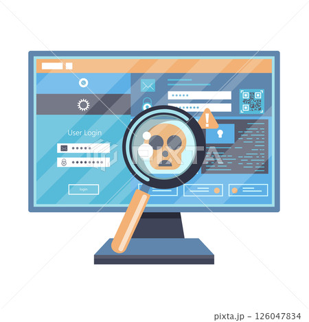 Malware concept. Concept of virus, piracy, hacking and security. Website banner of e-mail protection, anti-malware software. Computer Viruses Attack, Errors detected, Warning signs, Stealing data. Malware concept. Concept of virus, piracy, hacking and security. Website banner of e-mail protection, anti-malware software. Computer Viruses Attack, Errors detected, Warning signs, Stealing data. 126047834