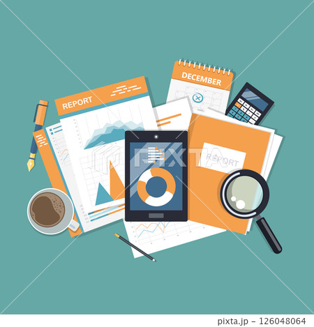 Mobile services and applications for business and finance. Online audit Statistics, analytics, report on the phone screen. Flat vector illustration Mobile services and applications for business and finance. Online audit Statistics, analytics, report on the phone screen. Flat vector illustration 126048064