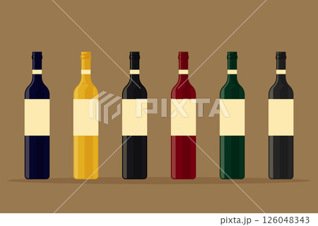 Wine Bottle Set Flat Vector Illustration 126048343