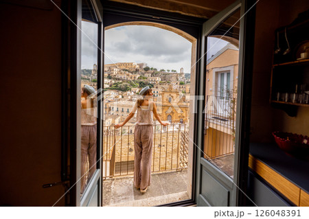 Balcony view over historic Sicilian town Balcony view over historic Sicilian town 126048391