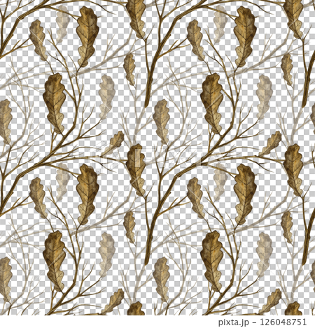 Seamless pattern with autumn oak leaves and branches. Handmade watercolor illustration. Color image. Great for packaging, decor, textiles and wallpaper, for printing and wrapping paper. Seamless pattern with autumn oak leaves and branches. Handmade watercolor illustration. Color image. Great for packaging, decor, textiles and wallpaper, for printing and wrapping paper. 126048751