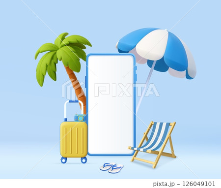 3D Summer Vacation Background with Smartphone Frame 3D Summer Vacation Background with Smartphone Frame 126049101