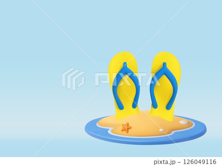 3d Yellow Flip Flops in Sand . 3d Yellow Flip Flops in Sand . 126049116