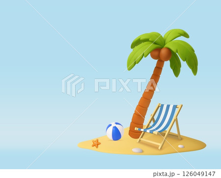 3D beach palm, Deck Chair, and ball. 3D beach palm, Deck Chair, and ball. 126049147