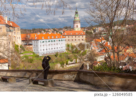 Cesky Krumlov tower and historic buildings, Czech Republic 126049585