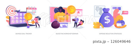 Savings Goals and Budgeting Strategies abstract concept vector illustrations. 126049646