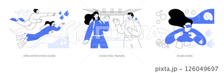 Diving school isolated cartoon vector illustrations se Diving school isolated cartoon vector illustrations se 126049697