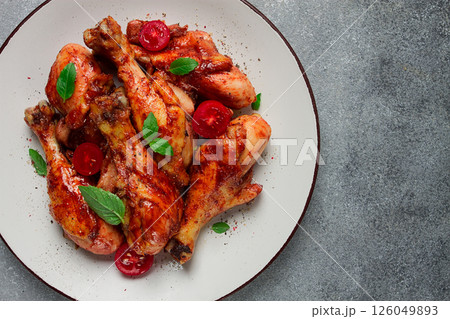 fried chicken legs, in soy sauce, spices, herbs, top view, homemade, fried chicken legs, in soy sauce, spices, herbs, top view, homemade, 126049893