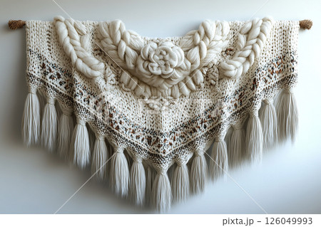 Fabric wall hanging on a white background. Boho-chic style. 126049993