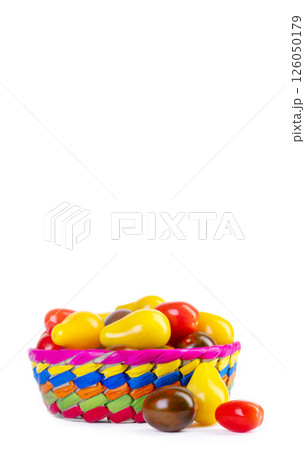 Assorted colorful cherry tomatoes crop on the white background. Assorted colorful cherry tomatoes crop on the white background. 126050179