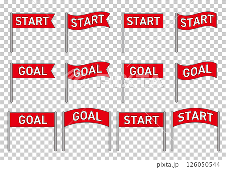 Set of various goal and start flag illustrations_red_with main lines Set of various goal and start flag illustrations_red_with main lines 126050544