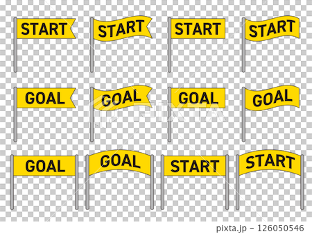 Set of various goal and start flag illustrations_yellow_with main lines 126050546