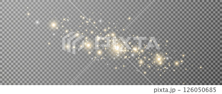 Glitter golden light and stars border. Christmas Holiday glow particle. Magic star effect. Sparkle bokeh. Shine luxury background. Festive party design. Twinkle flash. Fairy bulb. Vector illustration 126050685