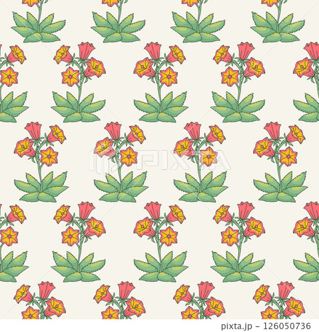 Seamless pattern with canary islands flowers bellflower in vintage millefleur style on white background 126050736