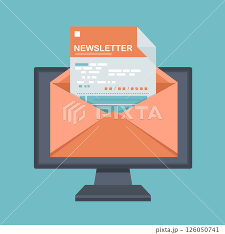 Flat design concept of regularly distributed news publication via e-mail with some topics of interest to its subscribers. Flat vector illustration. Newsletter concept	 126050741