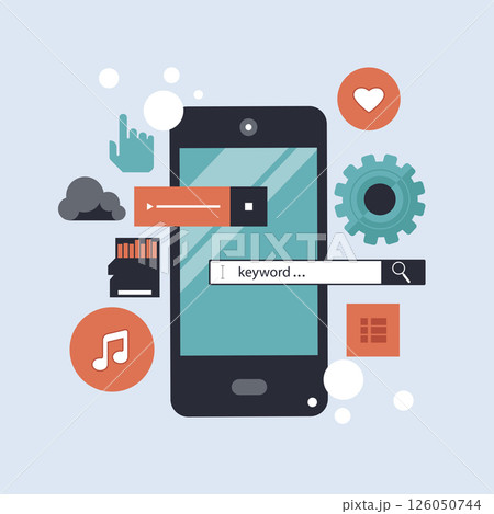 Mobile application and mobile app development concept. Project development and business ideas. Flat vector illustration.	 126050744