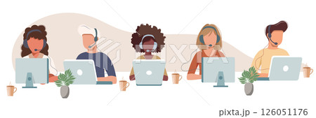 Live support concept. Business customer care service concept. Icon for contact us, support, help, phone call and website click. Flat vector illustration.	 126051176