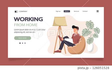 Home office concept, man working from home, student or freelancer. Vector illustration in flat style	 126051528