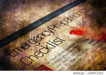Emergency checklist grunge concept Emergency checklist grunge concept 126051581