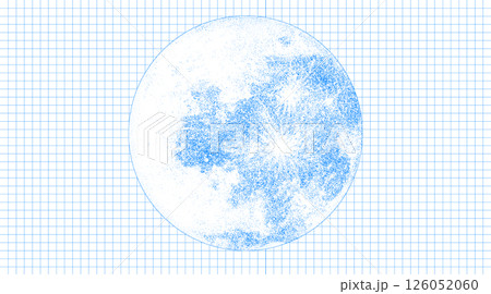 Risograph Print with Photocopy Effect Featuring a Moon on a Notebook Grid Background 126052060