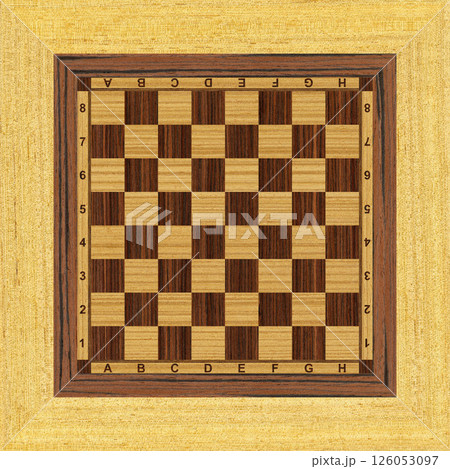 Top view of empty wooden chess board surface, chessboard made of wenge and walnut wood Top view of empty wooden chess board surface, chessboard made of wenge and walnut wood 126053097