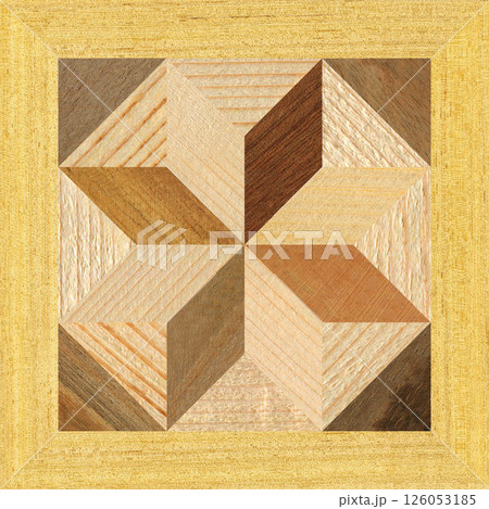 Wooden marquetry frame can be patterns created from the combination of pine wenge and walnut wood, wooden floor, parquet, cutting board 126053185