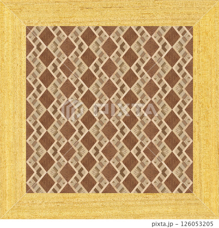 Wooden marquetry frame can be patterns created from the combination of pine wenge and walnut wood, wooden floor, parquet, cutting board 126053205