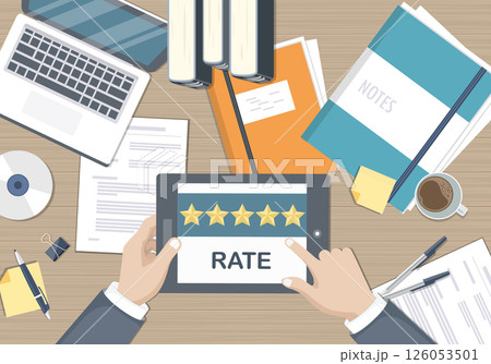 Customer satisfaction. Feedback. Rating on customer service illustration. Website rating feedback and review concept. Flat vector illustration	 126053501