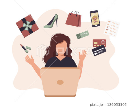 On line shopping and payment Methods. Mobile payments. Pay per click and online order. Flat vector illustration	 126053505