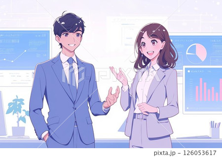身振りを交え立って話すビジネスウーマン_イラスト1 身振りを交え立って話すビジネスウーマン_イラスト1 126053617