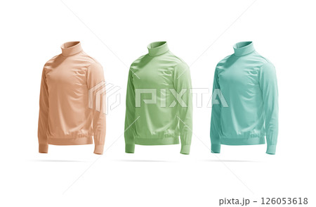 Blank colored turtleneck sweater mockup, side view Blank colored turtleneck sweater mockup, side view 126053618