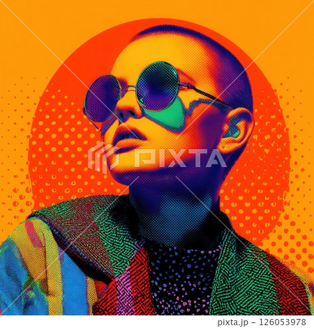 Fashion model wearing sunglasses posing in pop art style 126053978