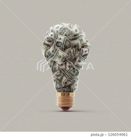 Lightbulb made of dollar bills representing money making ideas 126054061