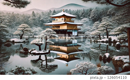 金閣寺 雪景色のイラスト素材 [126054110] - PIXTA