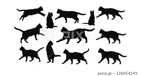 Cat Silhouettes Collection Diverse Poses for Design Elements. Cat Silhouettes Collection Diverse Poses for Design Elements. 126054245