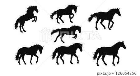 Vector Pack Different Horse Silhouettes on White Background. Vector Pack Different Horse Silhouettes on White Background. 126054250