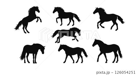 Vector Pack Different Horse Silhouettes on White Background. Vector Pack Different Horse Silhouettes on White Background. 126054251