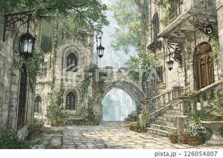 中世の街の路地を歩く 126054807