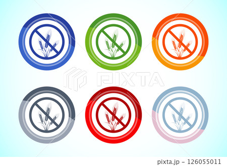 Gluten free icon design illustration, Non gluten food sign symbol, 6 color button design set 126055011