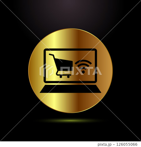 Online shopping icon design illustration. Shopping sign symbol in gold color style 126055066