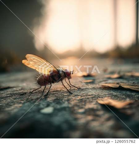 Fly insect standing on ground at sunset 126055762