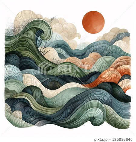 An abstract pattern that resembles flowing watercolor waves, it is bright and kinetic. An abstract pattern that resembles flowing watercolor waves, it is bright and kinetic. 126055840