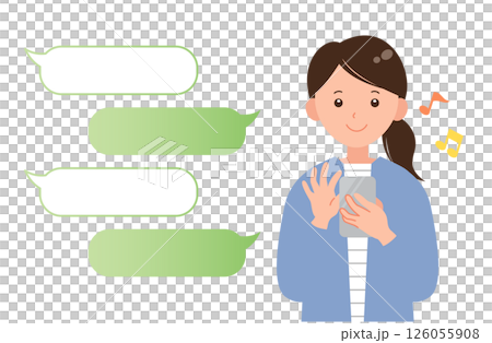 スマホでメッセージを送るごきげんな女性のイラスト 126055908