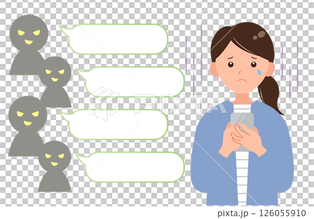 誹謗中傷のメッセージに傷つく女性のイラスト 126055910